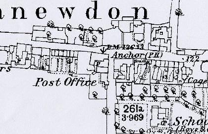 Fig. 6 Canewdon High Street from the 1st edition OS map, 1873, with tightly packed narrow plots built up to the street edge on the south side.