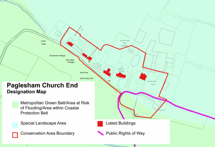 Fig. 1 Paglesham Church End conservation area showing statutory designations