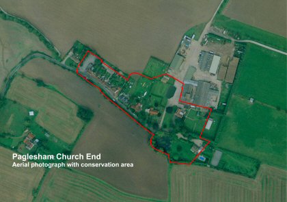 Fig. 2 Aerial photograph of Church End, showing conservation area boundary