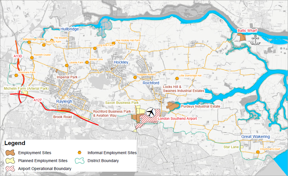 Figure 30: Map of Key Employment Areas in Rochford District