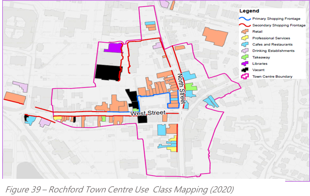 Figure 39 - Rochford Town Centre Use Class Mapping (2020)
