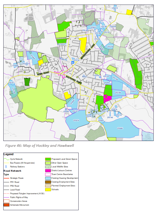 Figure 46: Map of Hockley and Hawkwell with proposed local green spaces marked