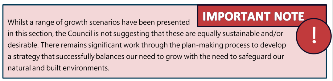 Important Notice: a range of growth scenarios have been presented in this section, the Council is not suggesting that these are equally sustainable and/or  desirable. 