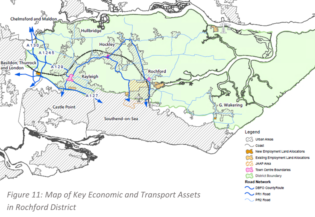 Figure 11: Map of Key Economic and Transport Assets in Rochford District